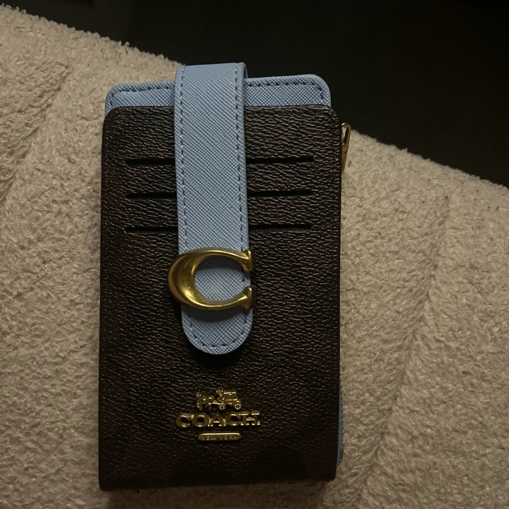 Coach Brown and Light Blue Card Holder